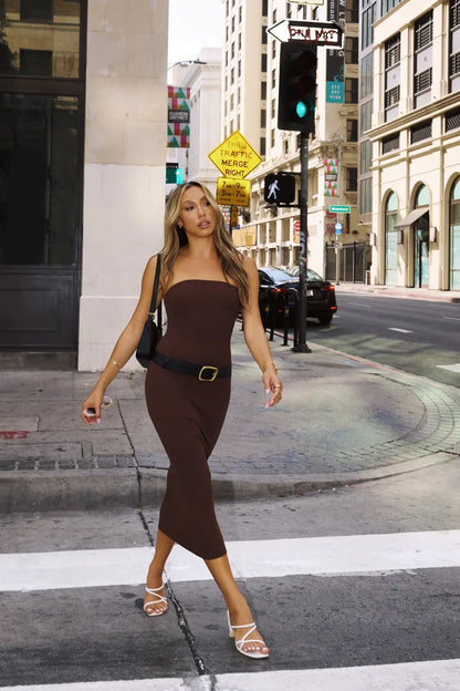 BASE Luxe Rib The Ultimate Strapless Midi Dress Chocolate