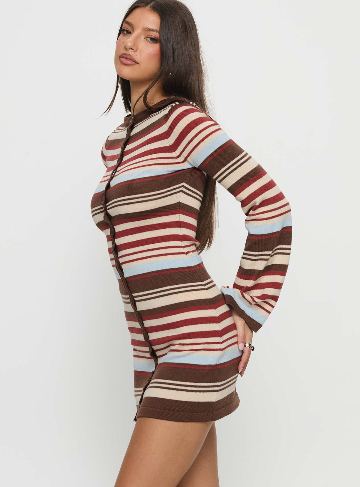 Norelai Long Sleeve Knit Mini Dress Multi Stripe