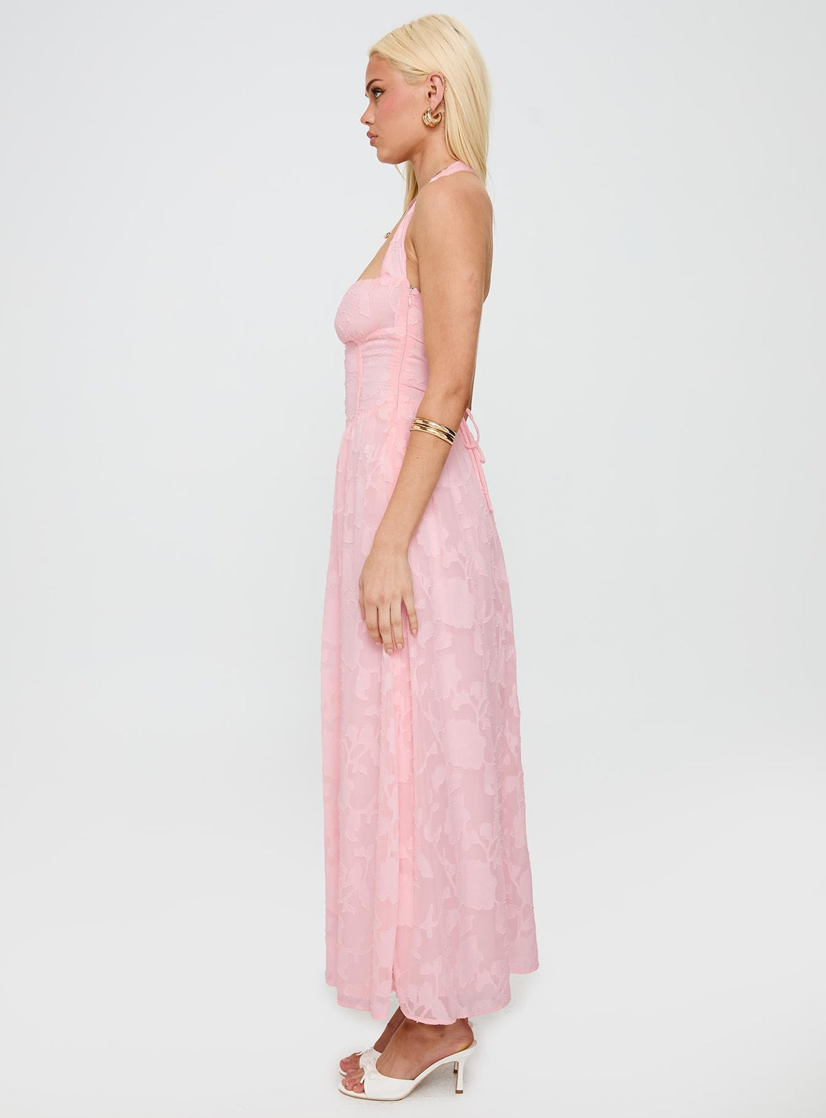 Fransiska Burnout Halter Maxi Dress Pink