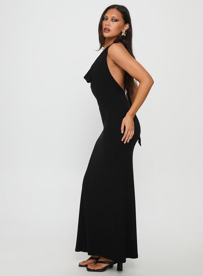 Diamonde Halter Scarf Maxi Dress Black