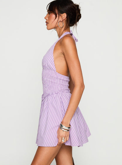 Attracted Halter Mini Dress Purple Stripe