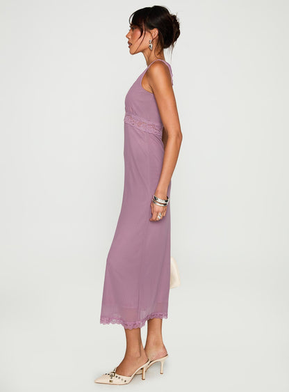Between The Lines Lace Trim Maxi Dress Purple