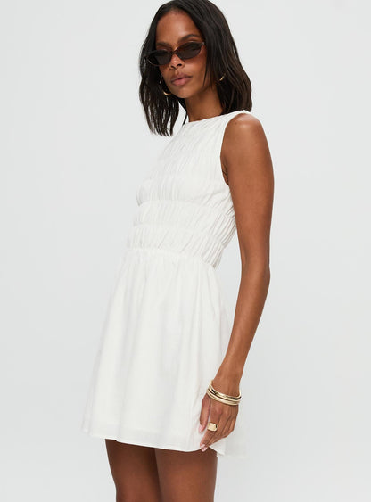 Melona Shirred Mini Dress White