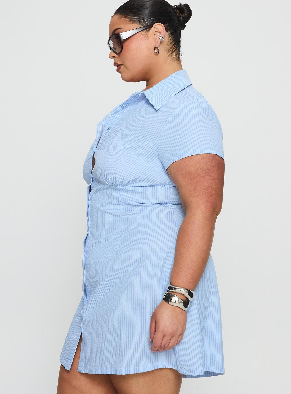 Motley Mini Dress Blue Stripe Curve