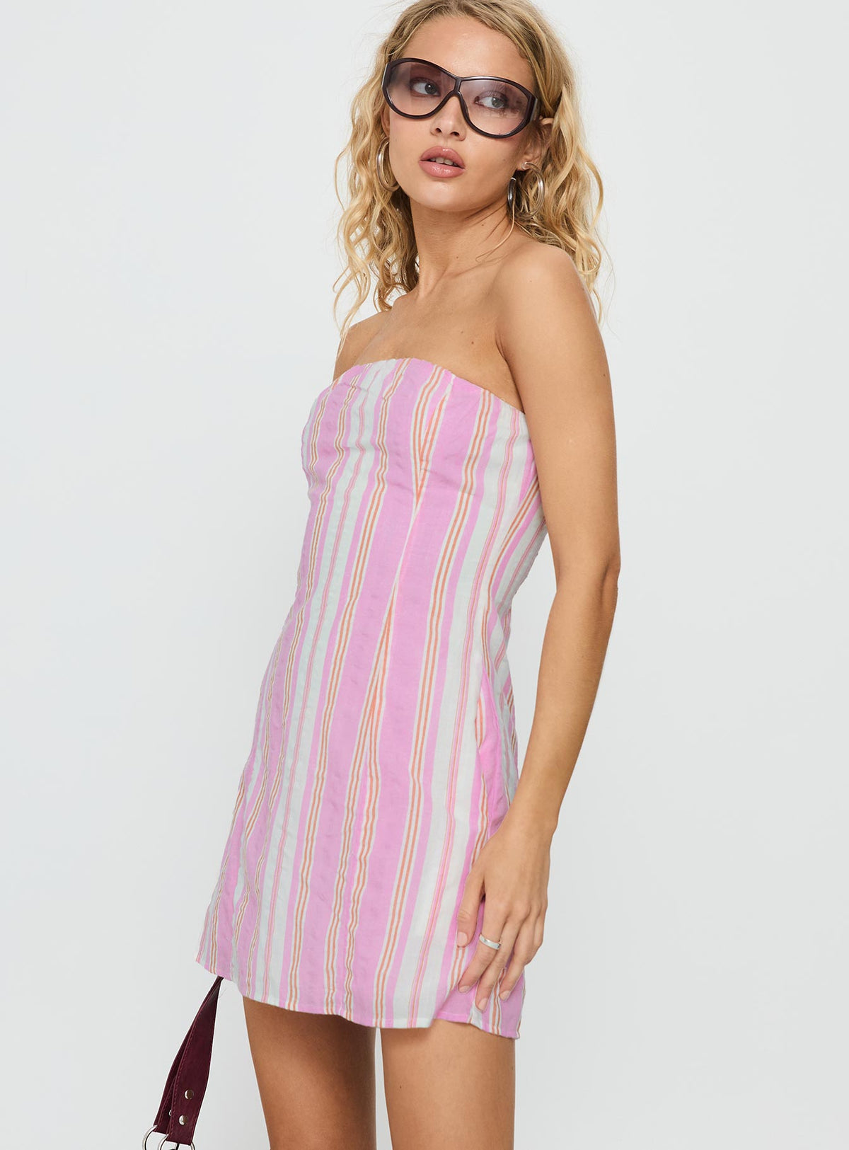 Faris Strapless Mini Dress Pink Stripe
