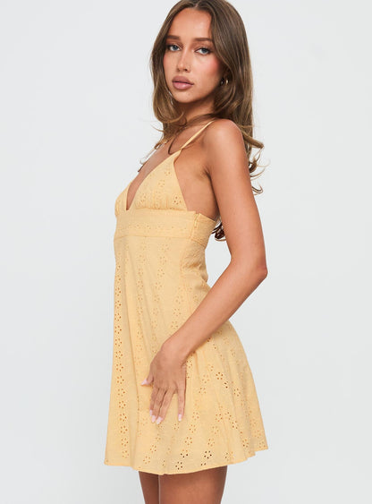 Reflections Anglaise Mini Dress Yellow