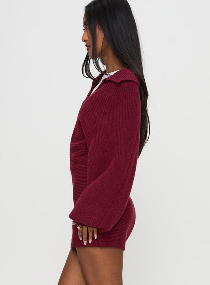 Thorelle Long Sleeve Knit Mini Dress Burgundy