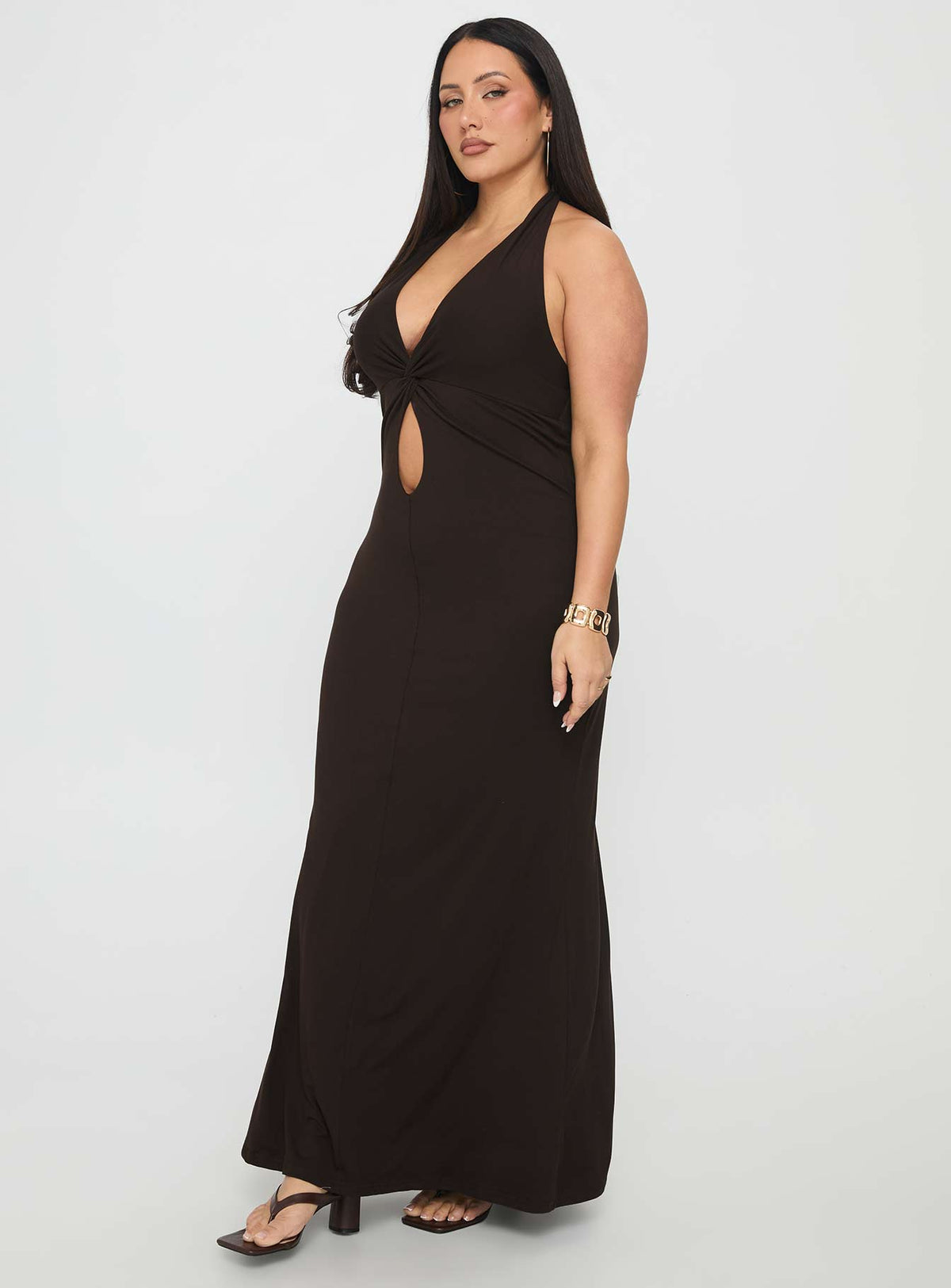 No Hard Feelings Twist Maxi Dress Brown Curve