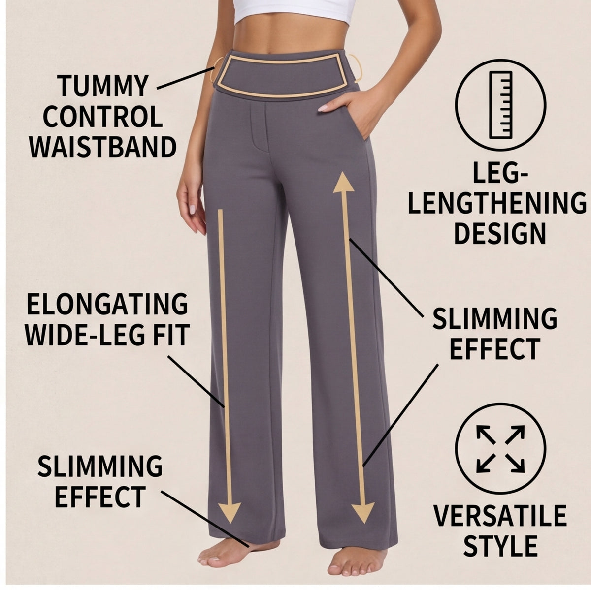 Women’s High-Waisted Wide-Leg Pants – Flattering, Comfortable & Stylish with Pockets