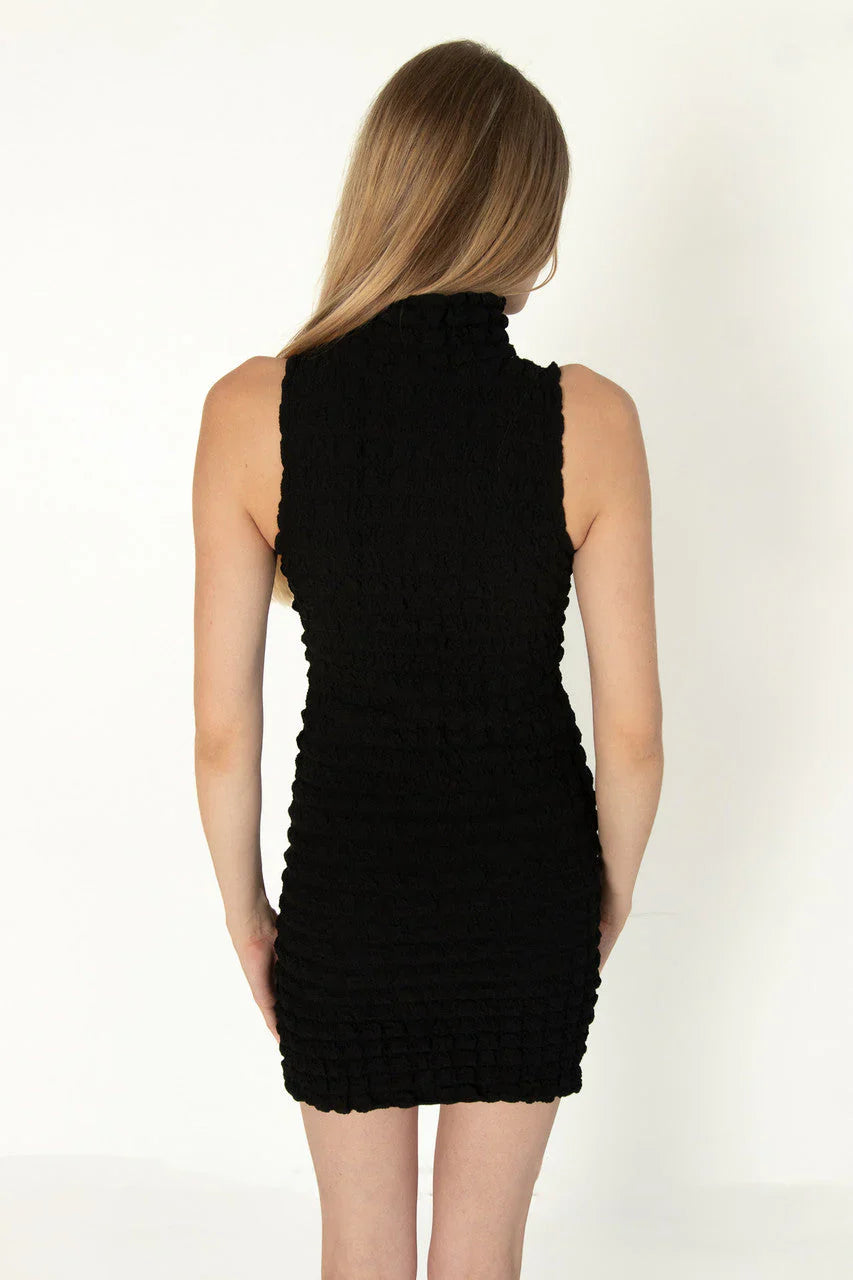 Black Bubble Sleeveless Mock Dress
