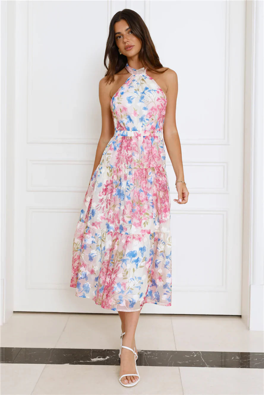 Blossom Mystique Halter Midi Dress Pink