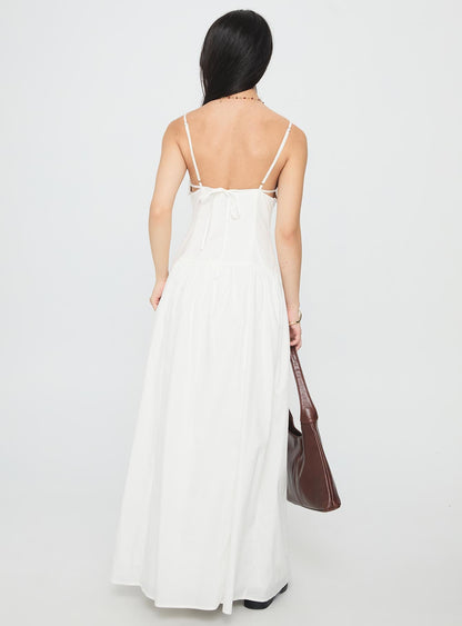 Lady Belle Drop Waist Pleat Maxi Dress White