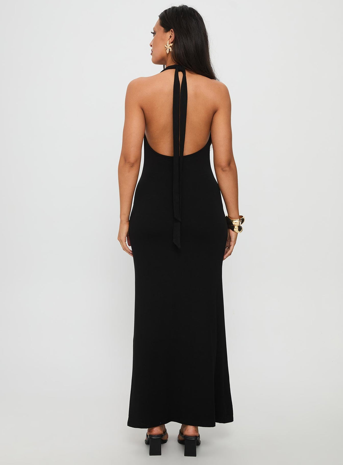 Diamonde Halter Scarf Maxi Dress Black