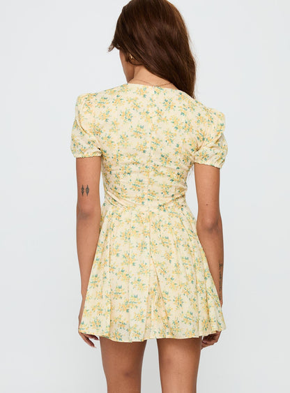 Ethelyn Mini Dress Yellow Floral