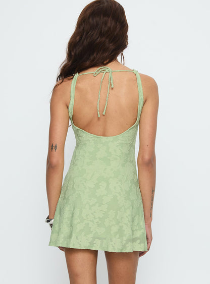 Charming Life Boat Neck Mini Dress Green Floral