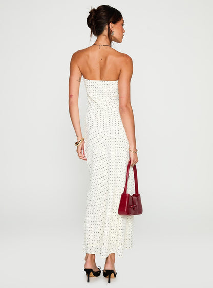 Just For Fun Strapless Maxi Dress White Polka Dot