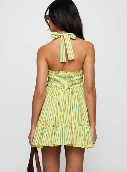 Tiptoe Mini Dress Yellow Stripe