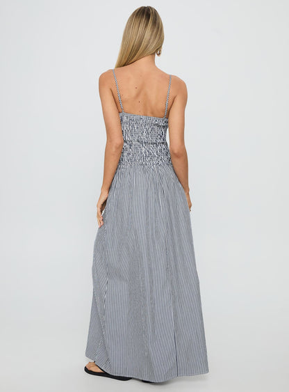 Kosie Shirred Maxi Dress Blue Stripe
