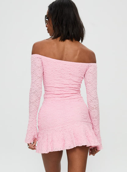 Vancesca Off Shoulder Long Sleeve Mini Dress Pink