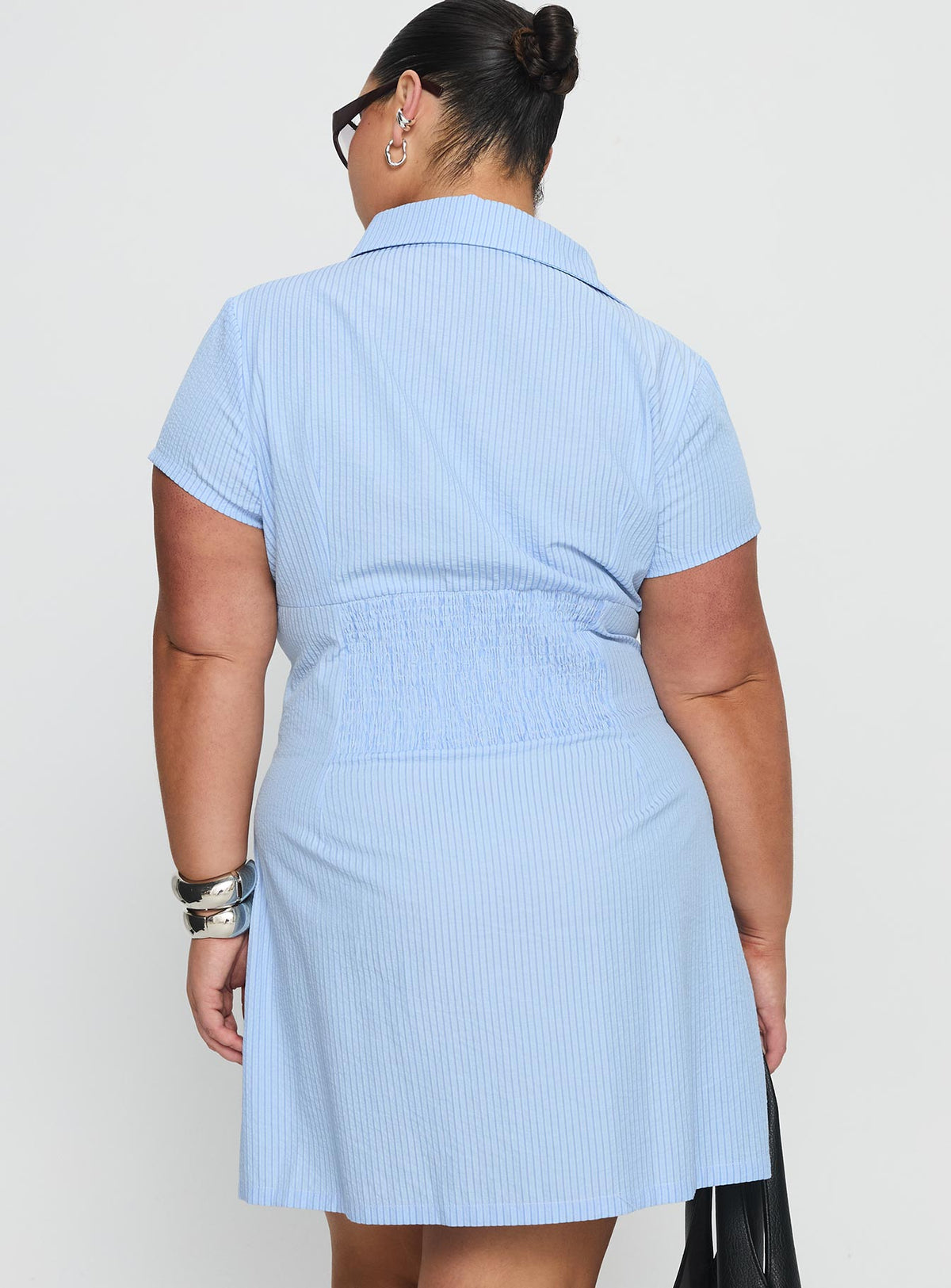 Motley Mini Dress Blue Stripe Curve