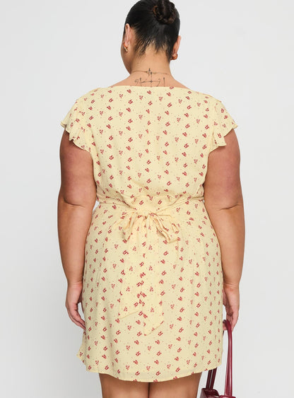 Just Me And You Frill Mini Dress Yellow Floral Curve