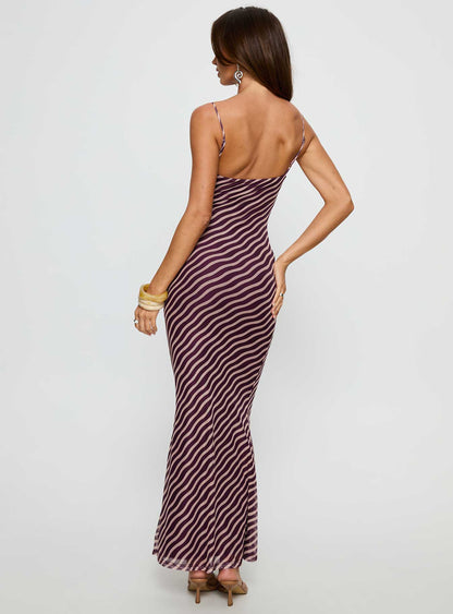 Aliah Cowl Neck Maxi Dress Plum Stripe