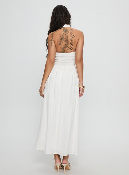Jozefine Halter Ruched Maxi Dress White