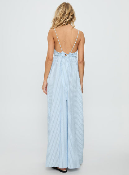 Avelyn Shirred Maxi Dress Blue Stripe