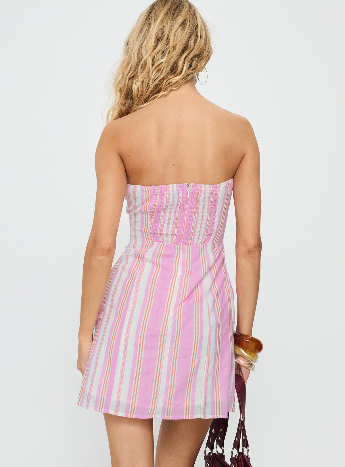 Faris Strapless Mini Dress Pink Stripe