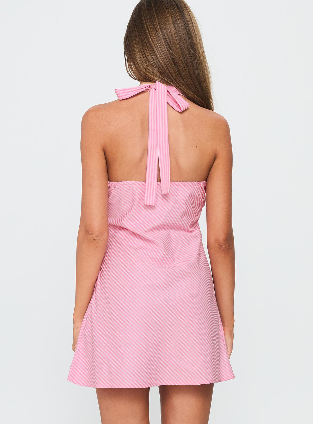 Stassia Halter Mini Dress Pink Stripe