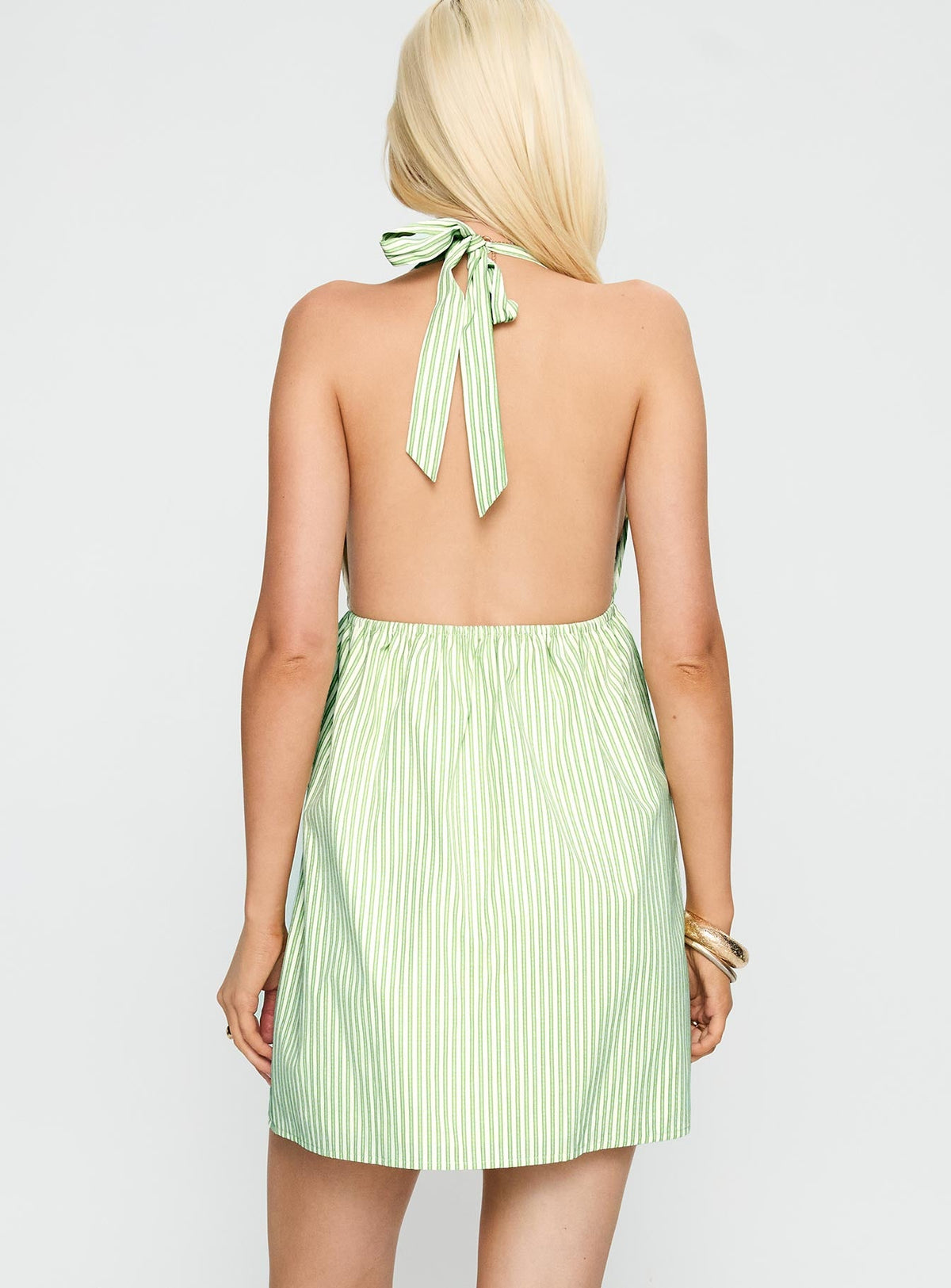 Estefani Halter Mini Dress Green Stripe