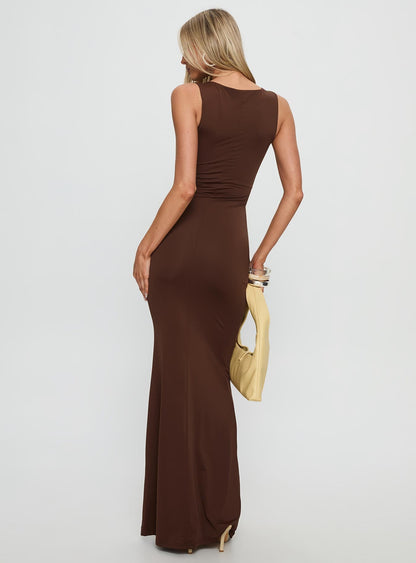 Pivotal Twist Detail Maxi Dress Brown