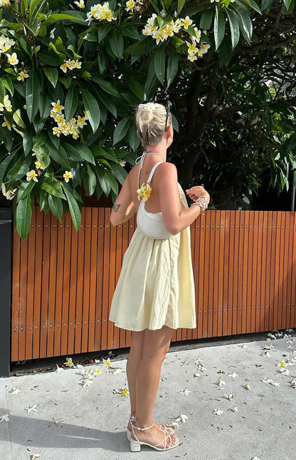 Talei Yellow Halter Puff Mini Dress