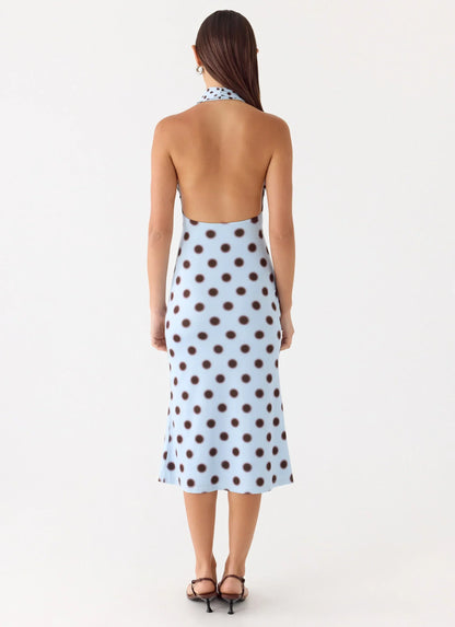 Awuku Midi Dress - Blue Mocha Dot