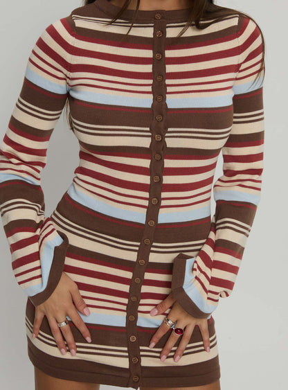 Norelai Long Sleeve Knit Mini Dress Multi Stripe
