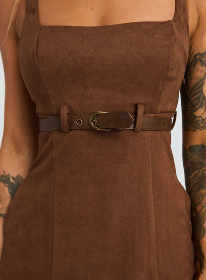 Way Back In Faux Suede Mini Dress Brown