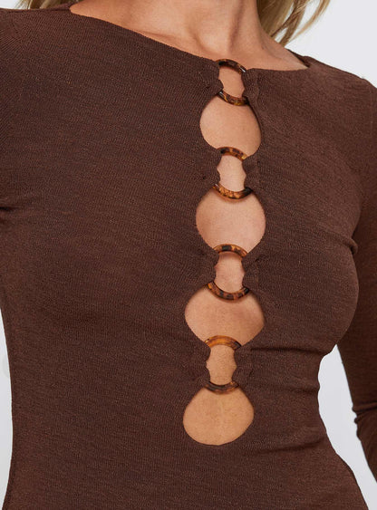 Dejonge Long Sleeve Ring Mini Dress Brown