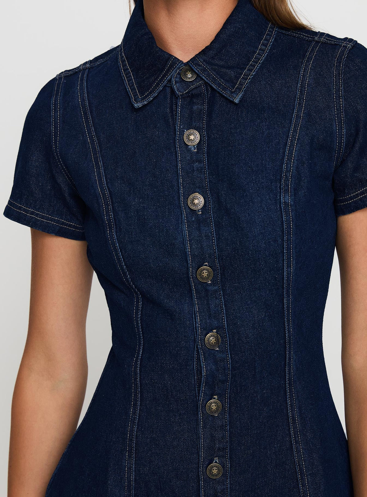 Perception Denim Mini Dress Mid Wash