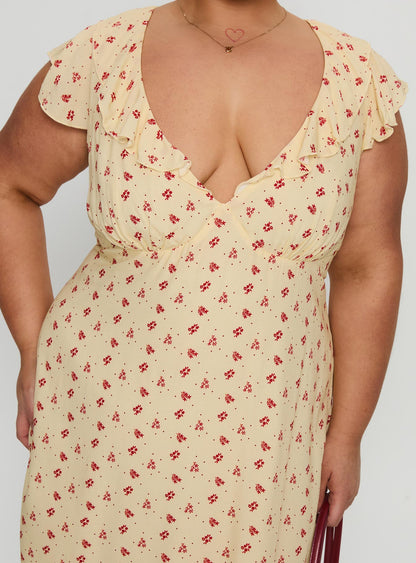 Just Me And You Frill Mini Dress Yellow Floral Curve