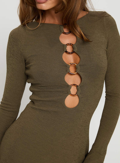 Dejonge Long Sleeve Ring Mini Dress Olive