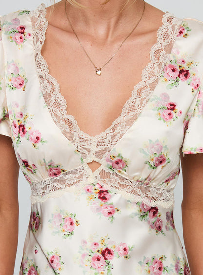 Miraselle Maxi Dress Cream Floral
