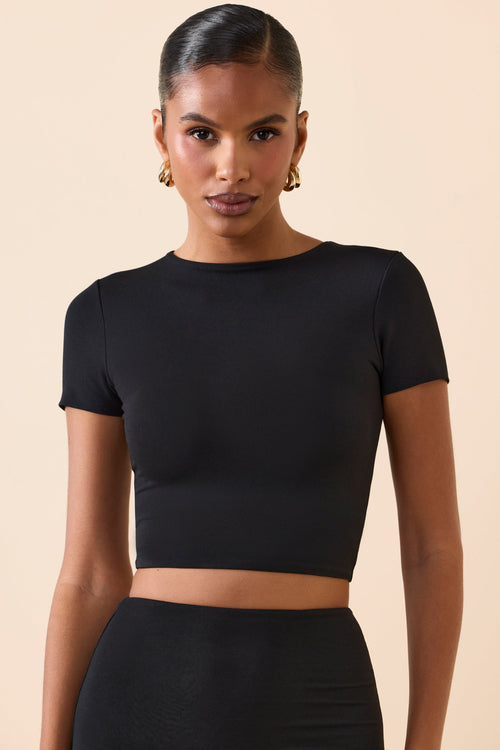 Cap Sleeve Crop Top in Black