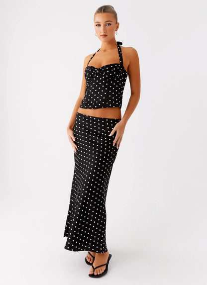 Breanne Midi Skirt - Black Polka Dot
