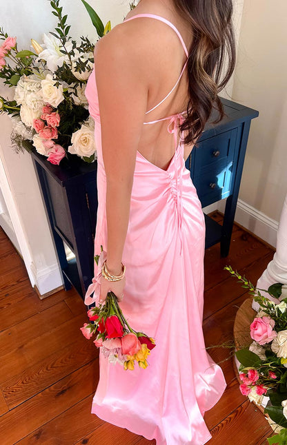 Blaise Pink Satin Maxi Dress