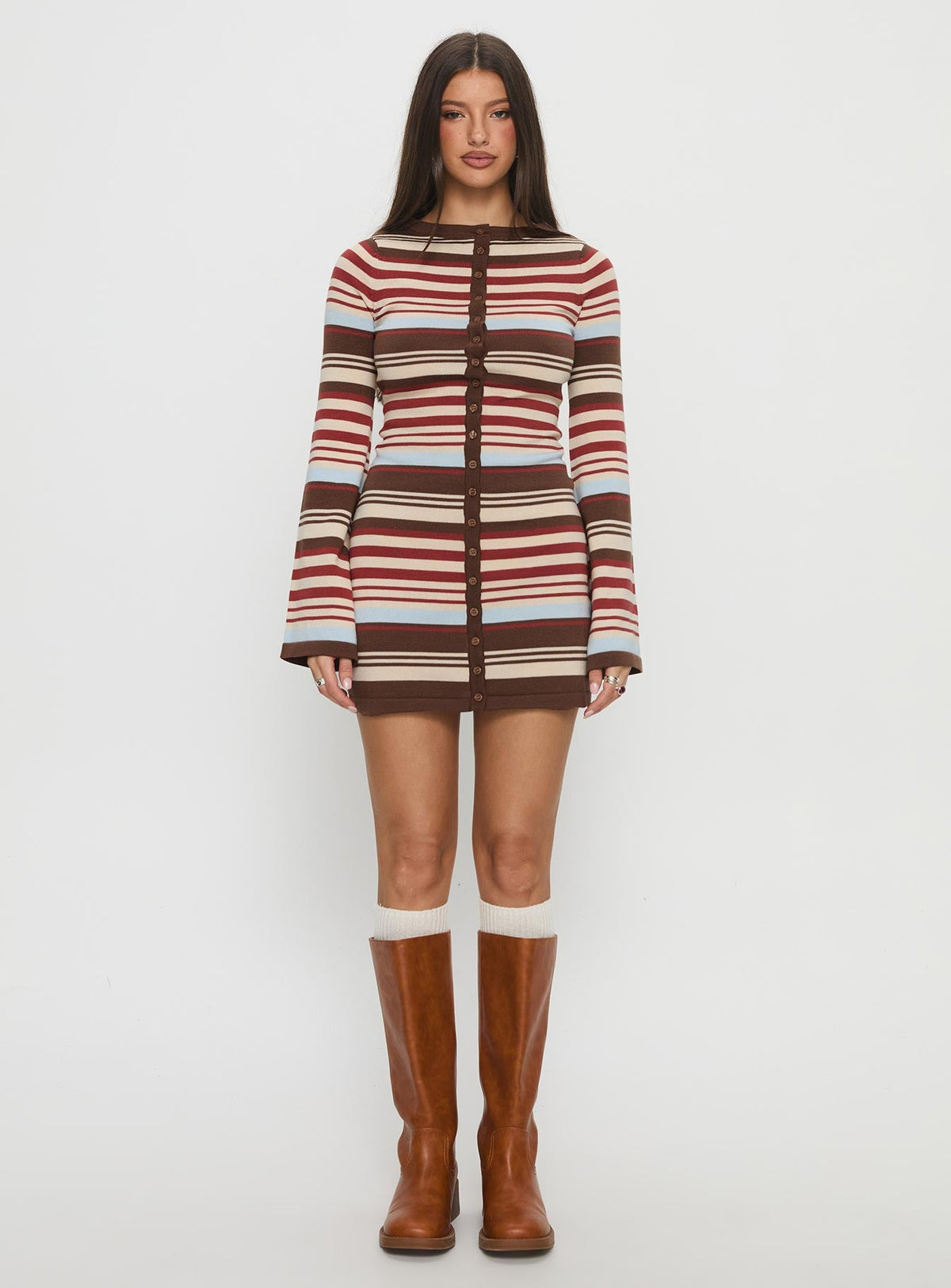 Norelai Long Sleeve Knit Mini Dress Multi Stripe