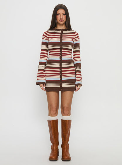 Norelai Long Sleeve Knit Mini Dress Multi Stripe