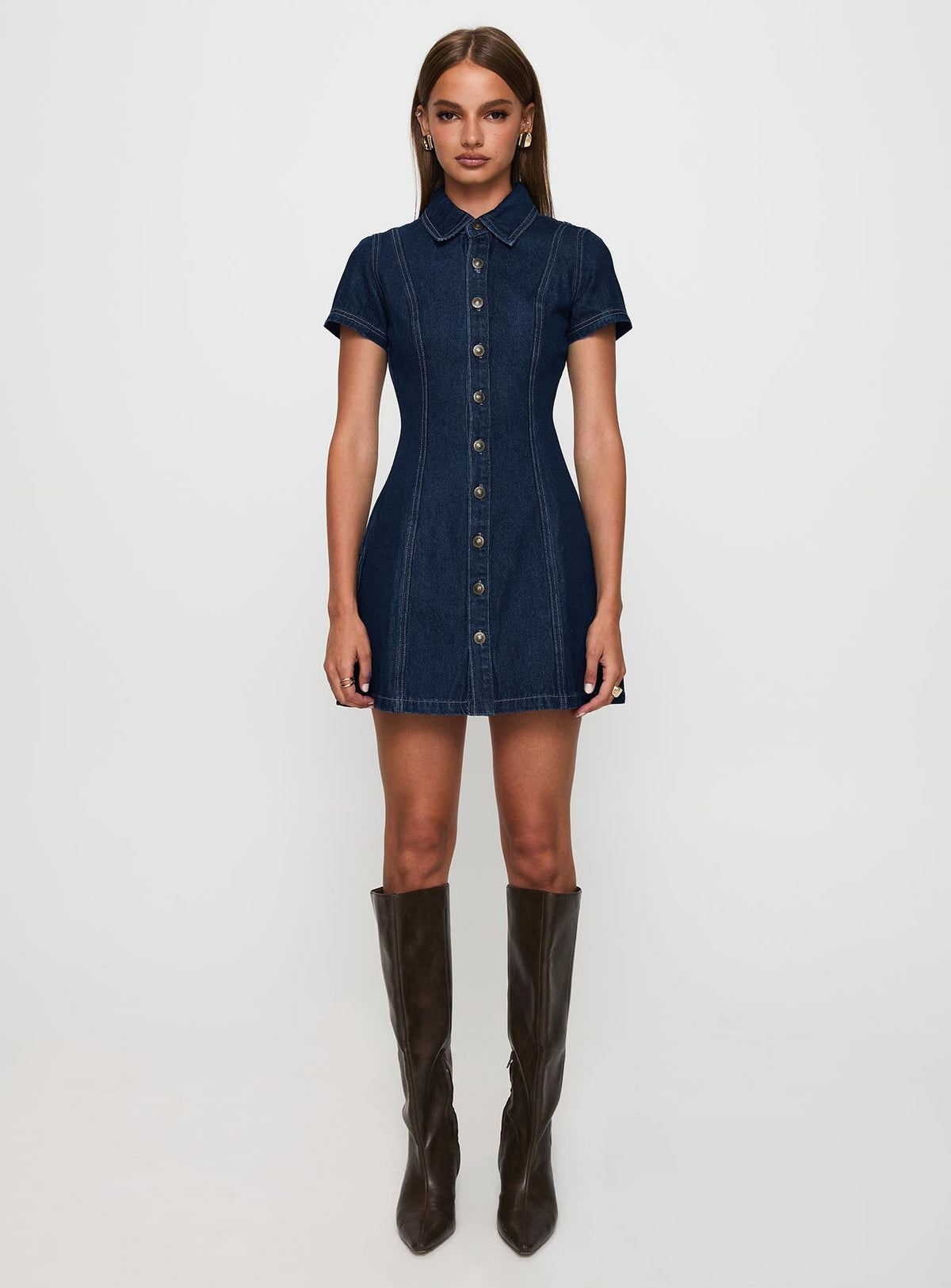 Perception Denim Mini Dress Mid Wash