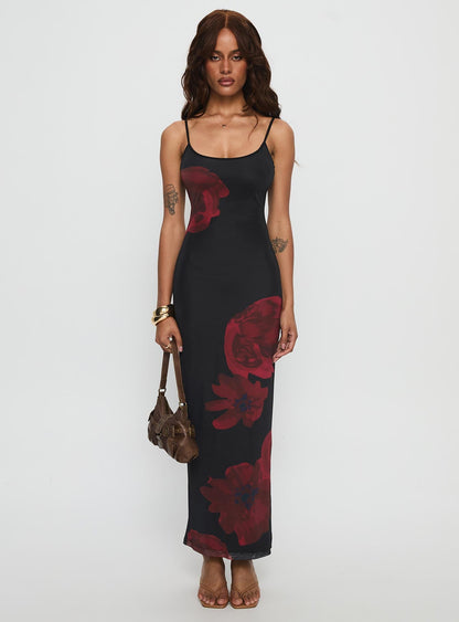 Lucky to Love Maxi Dress Black / Red Floral