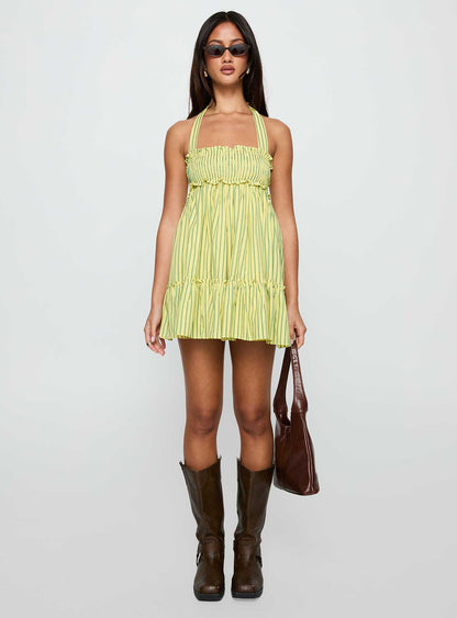 Tiptoe Mini Dress Yellow Stripe