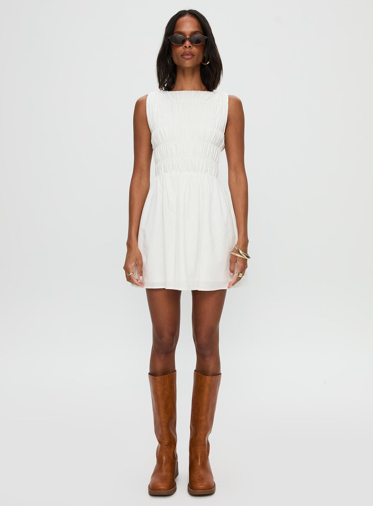 Melona Shirred Mini Dress White